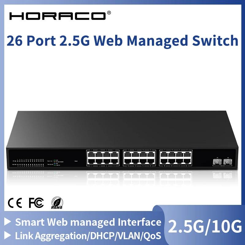 HORACO 24 Ʈ 2.5GbE  ġ, 2 Ʈ, 10G SFP + Ʈ   Ȩ  , ͳ й, LACP, QOS, VLAN, DHCP
